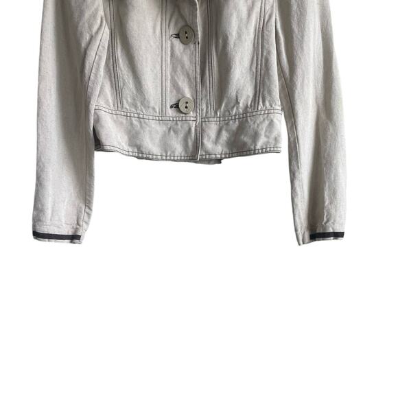 Harve Bernard Women Cropped Jacket 4 Beige Brown Trim Scabby Chic Boho Y2K Retro - Picture 10 of 15
